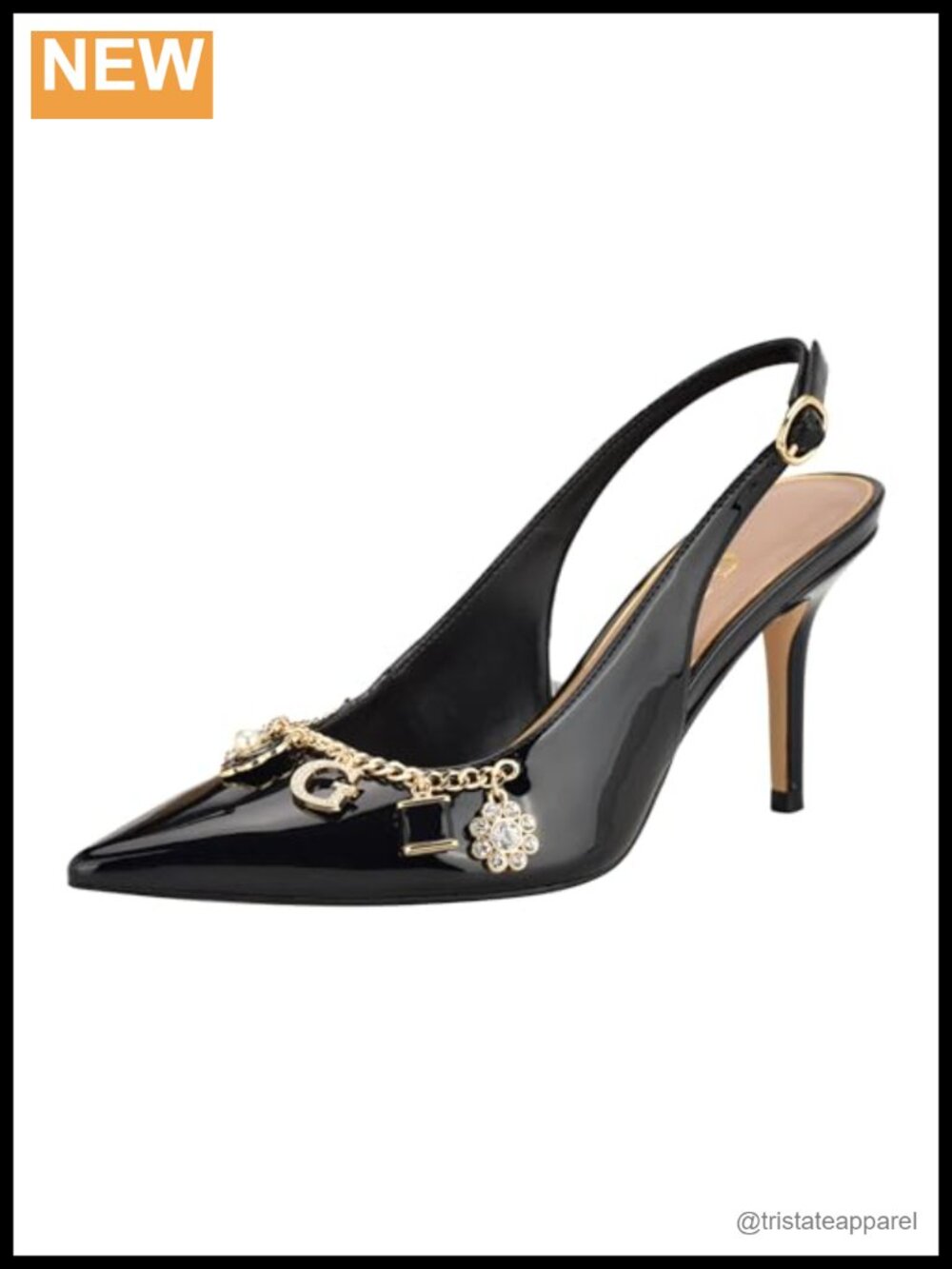 Guess Naska Charm Patent Sling-back Heels Pointed Toe Stiletto Party